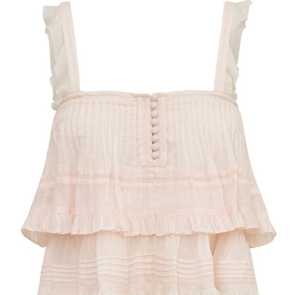 LoveShackFancy Light Pink Ruffled Blouse